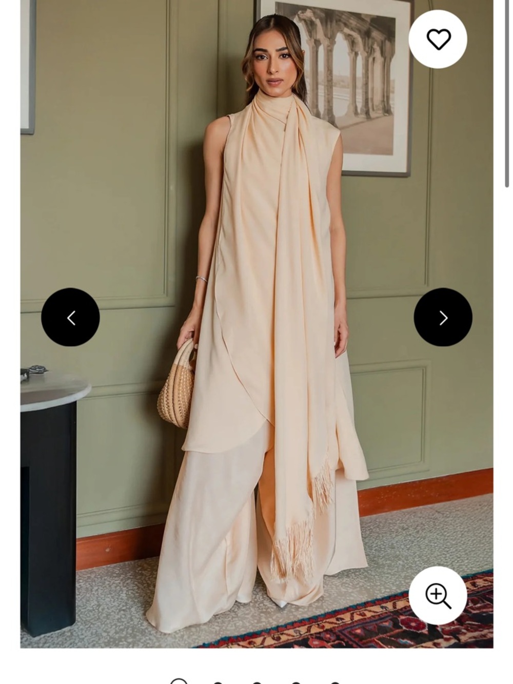 Amene Elegant Peach Maxi Tunic with Draped Scarf Detail